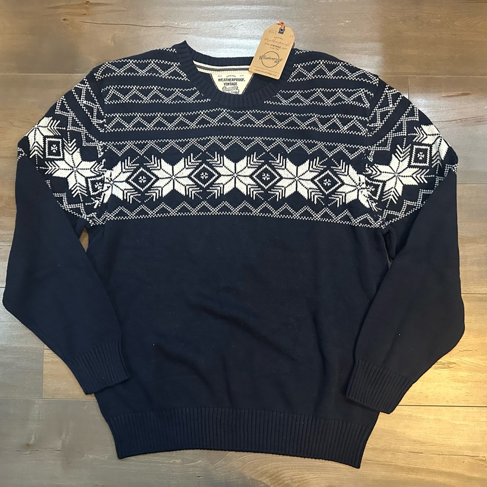 WEATHERPROOF VINTAGE Patterned CrewNeck Vintage Look Pullover Sweater